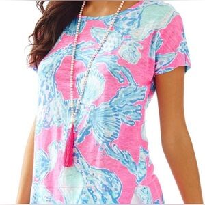 Lilly Pulitzer Pink & Aqua Shell-Print Short Sleeve Tee